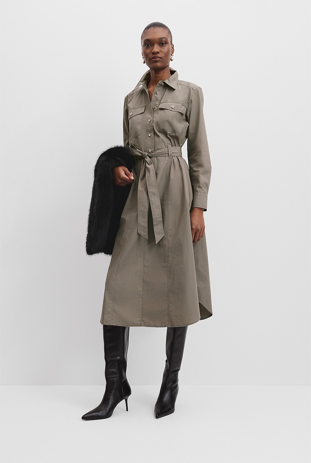 Dove Belted Cotton Midi Dress - Work | Country Road