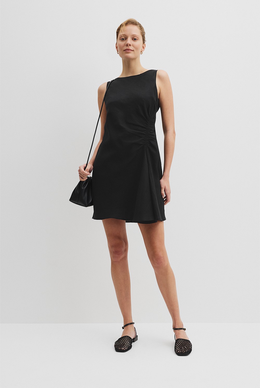Black Linen Ruched Mini Dress - Dresses | Country Road
