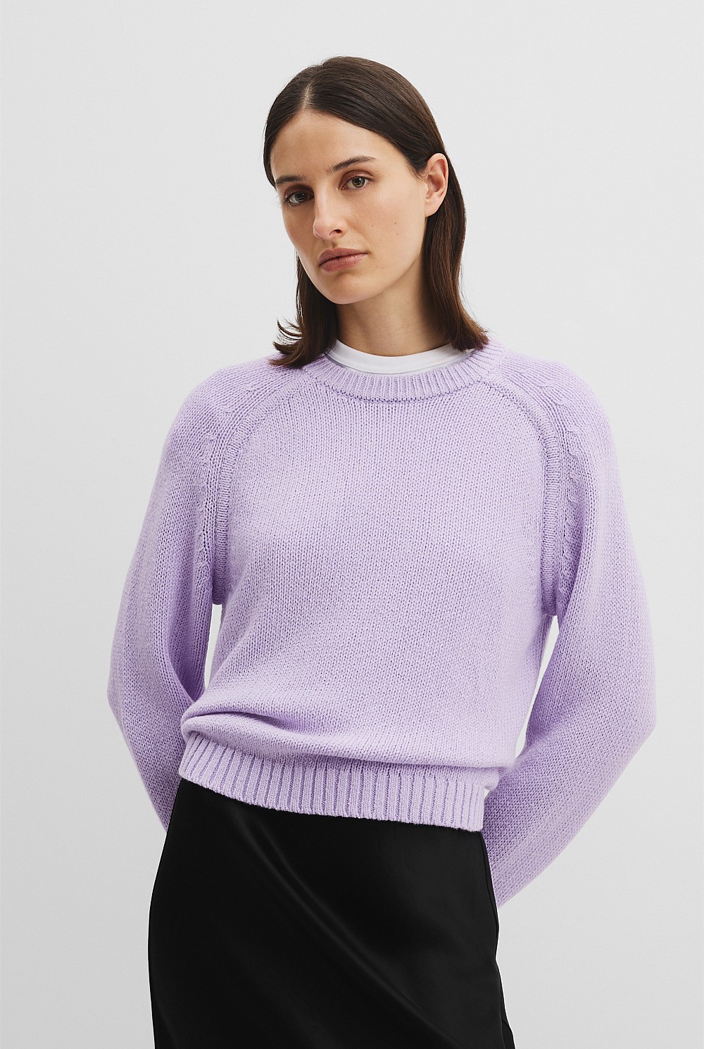 Lilac Wool Cotton Crew Neck Knit - Knitwear | Country Road