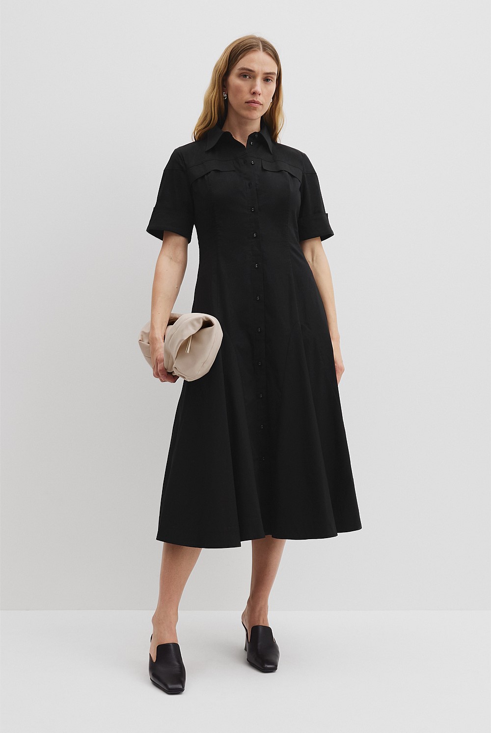 Black Cotton Lady Like Shirt Dress - Work | Country Road Black Cotton Lady Like Shirt Dress - Work | Country Road