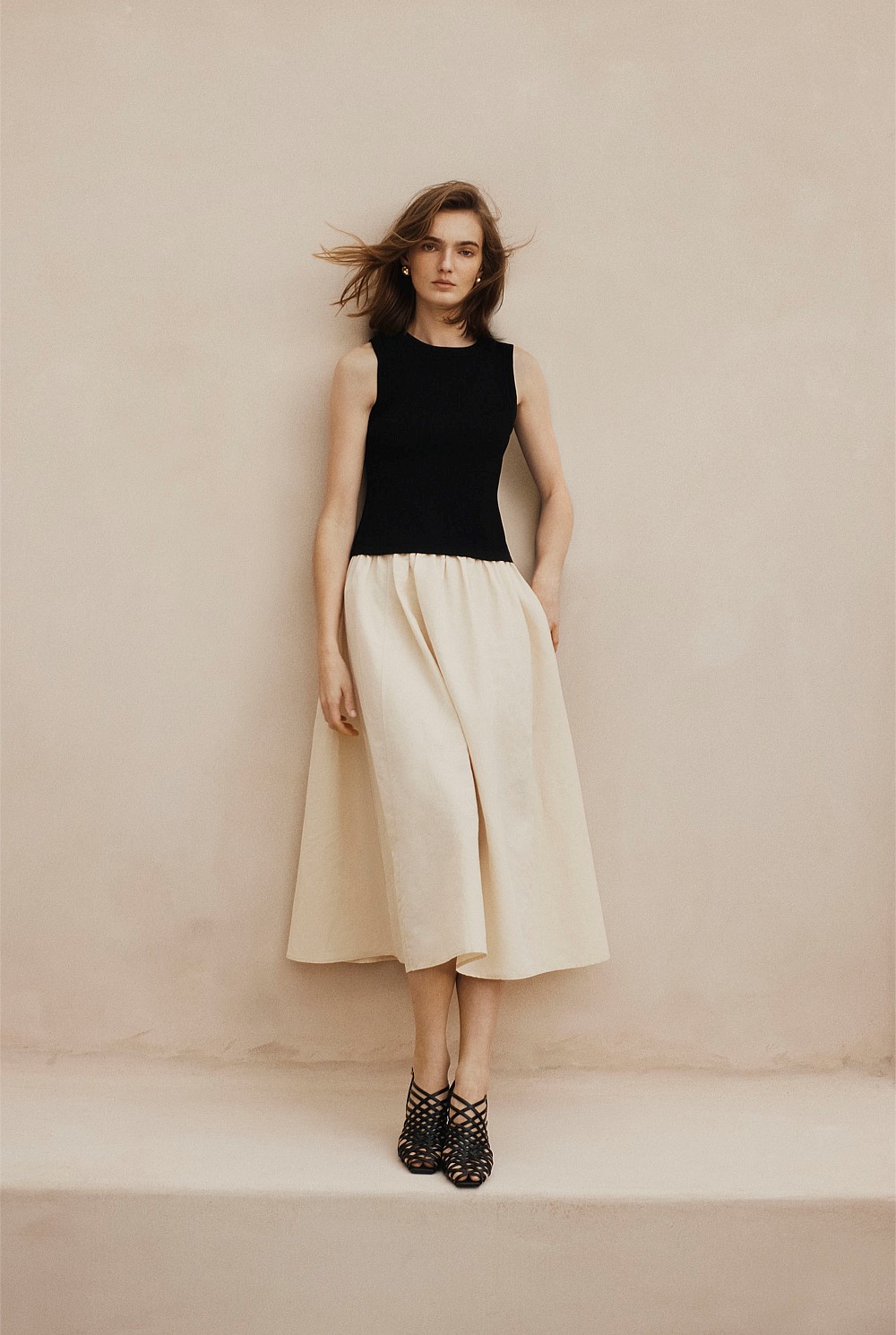 Black Splice Mix Media Knit Dress - Work | Country Road