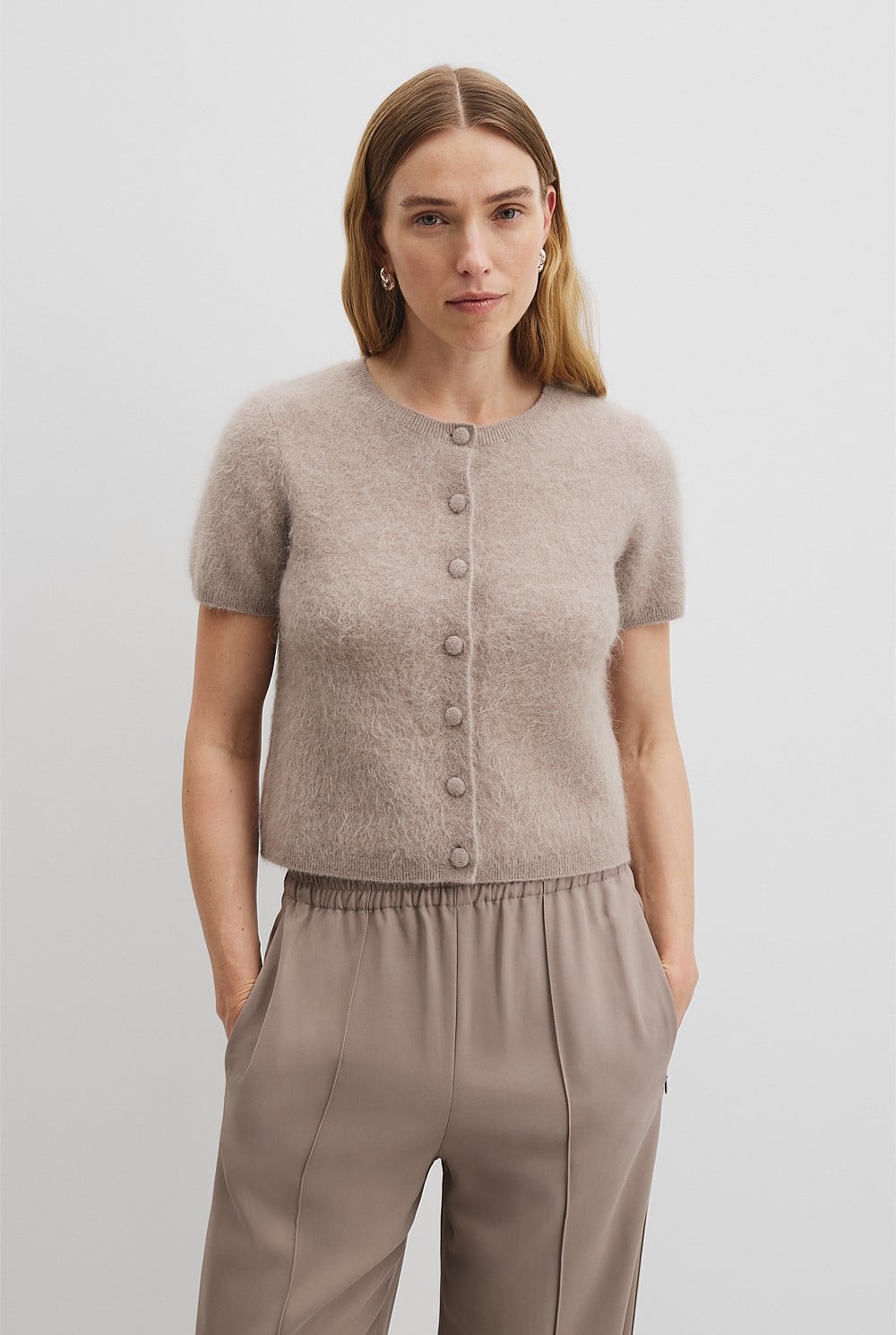 Taupe High Pile Knit Cardigan - Work | Country Road