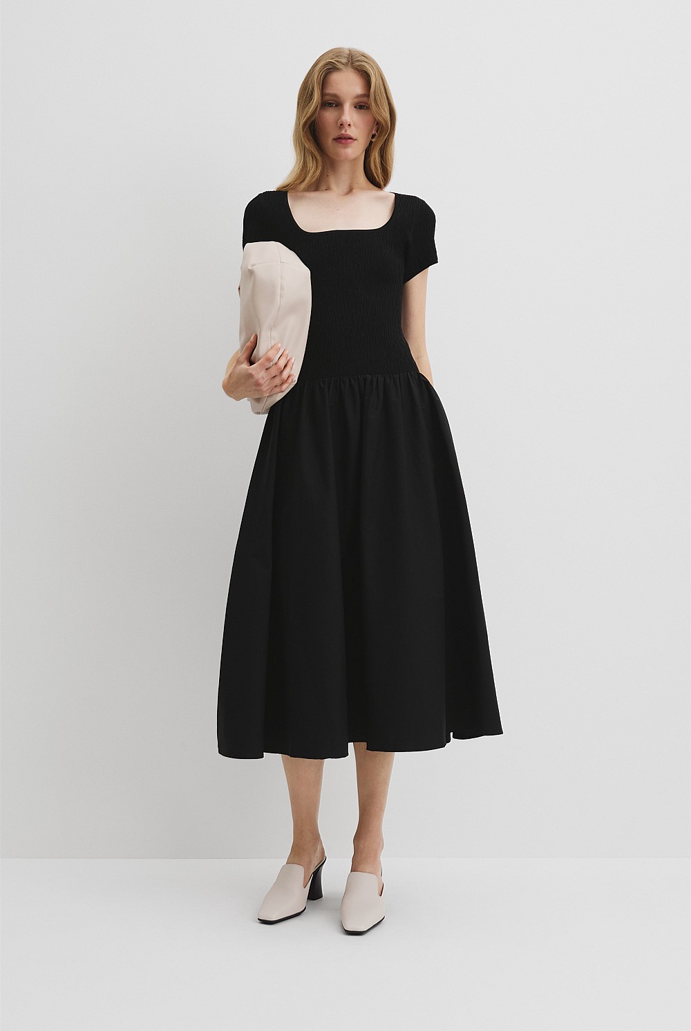 Black Mix Media Midi Knit Dress - Work | Country Road