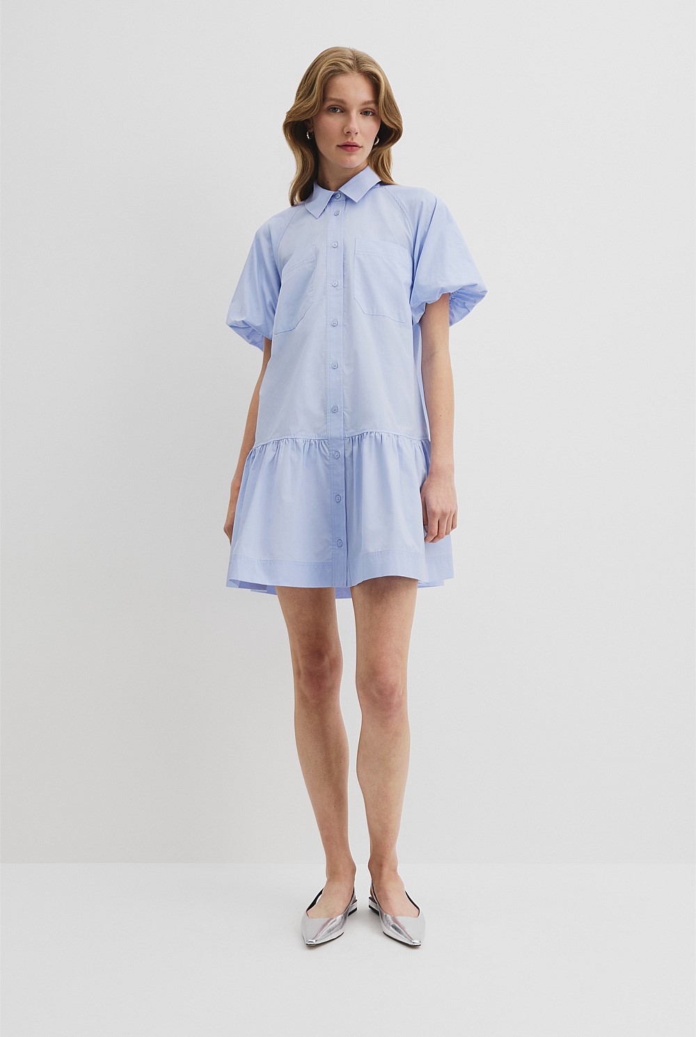 Ice Blue Cotton Poplin Mini Dress - Holiday | Country Road