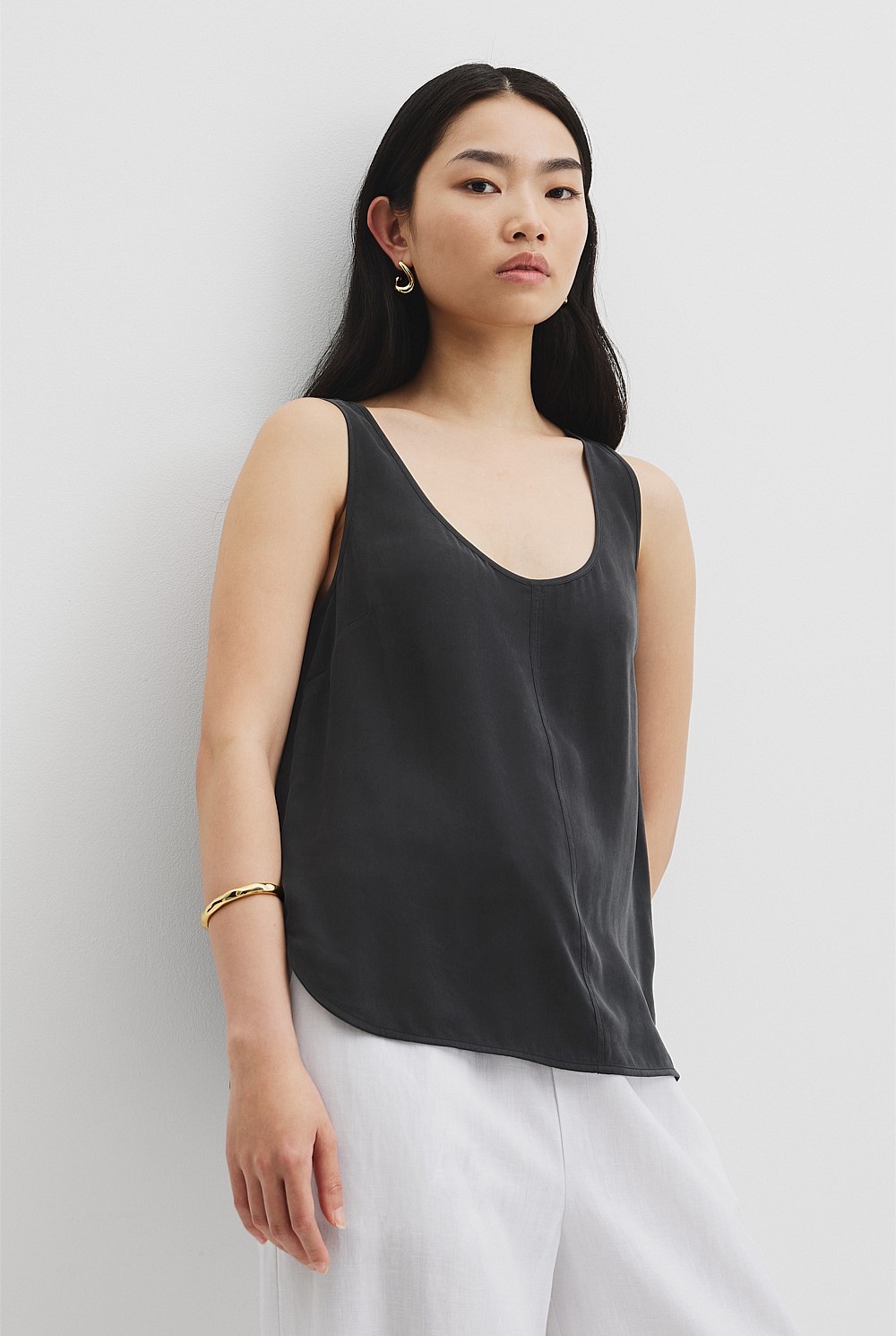 Black Cupro Scoop Neck Tank - Holiday | Country Road