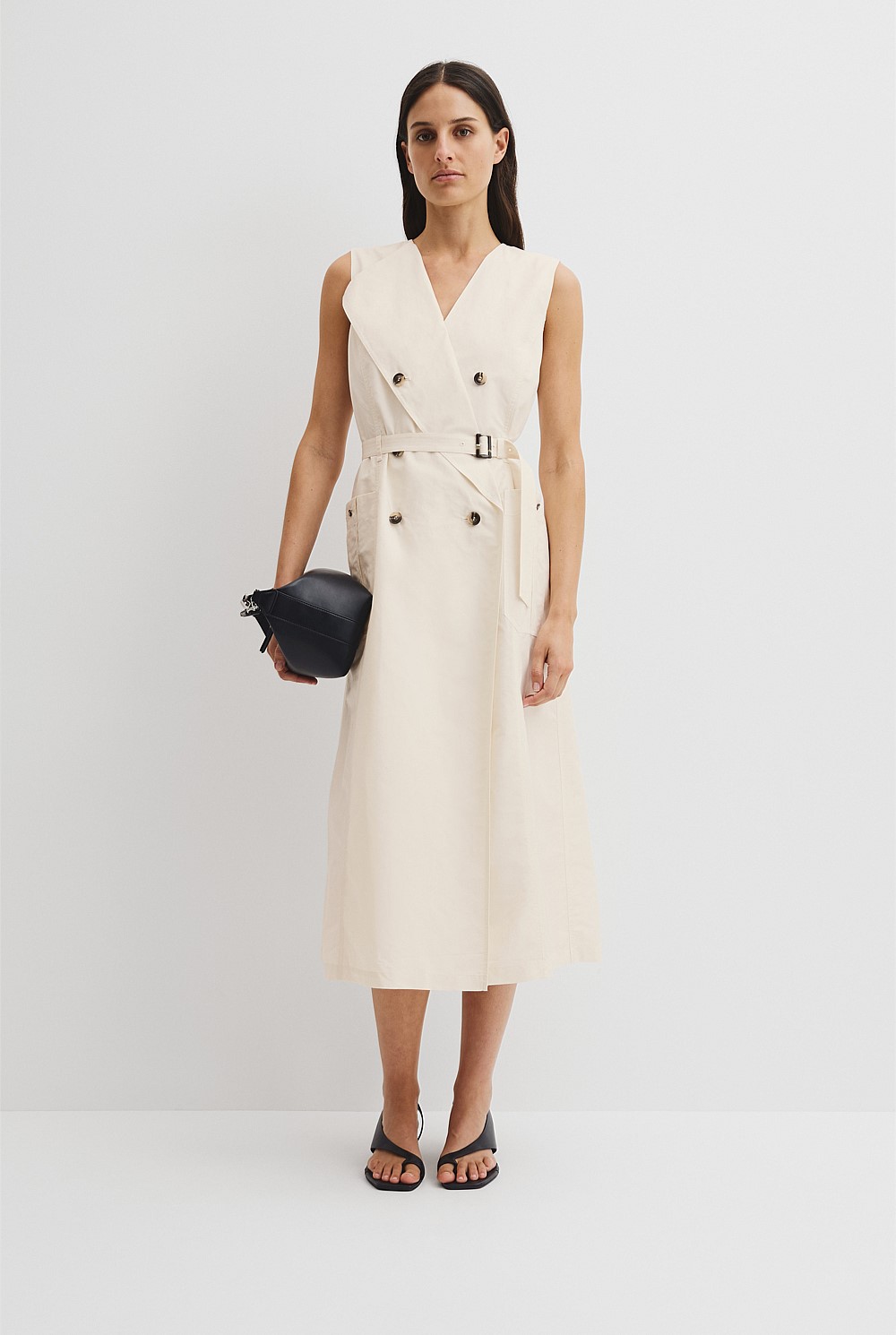 Antique White Trench Detail Midi Dress - Event