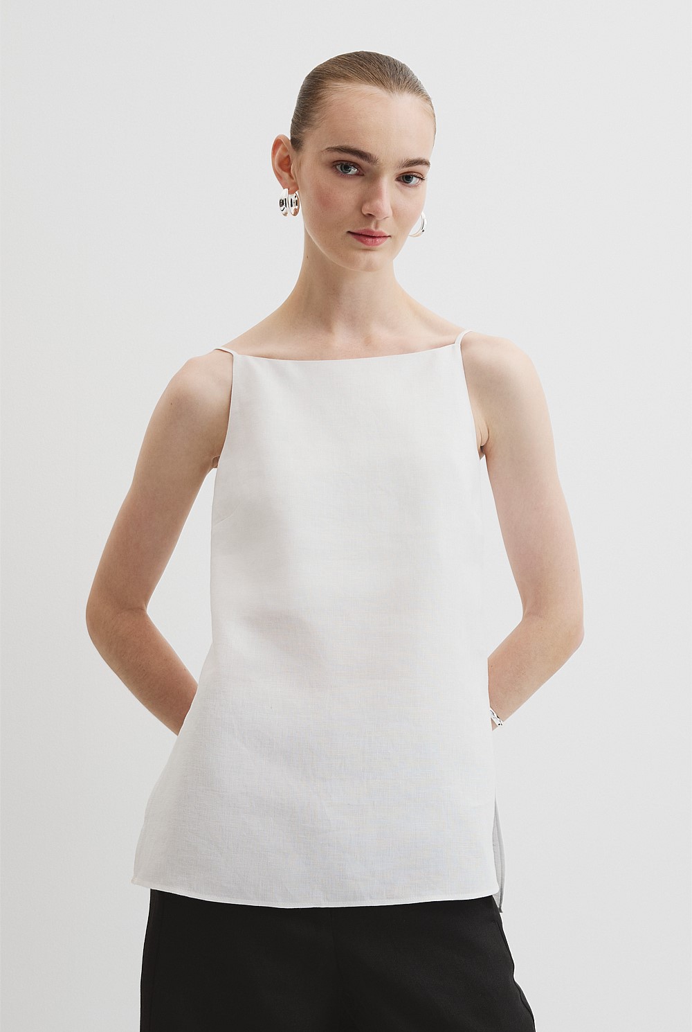 White Organically Grown Linen Longline Cami - T-Shirts & Tops