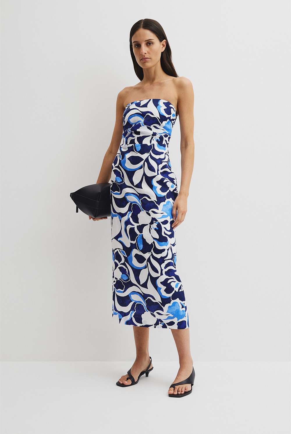 Abstract Floral Print Organically Grown Linen Print Strapless Midi Dress -  Event | Country Road