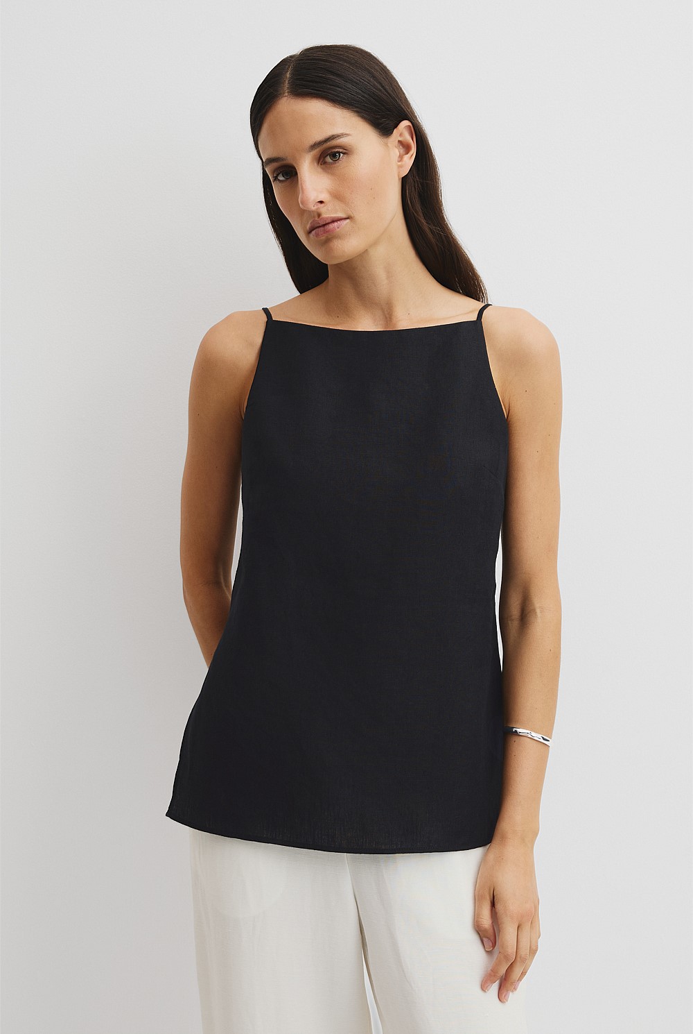 Black Organically Grown Linen Longline Cami - T-Shirts & Tops