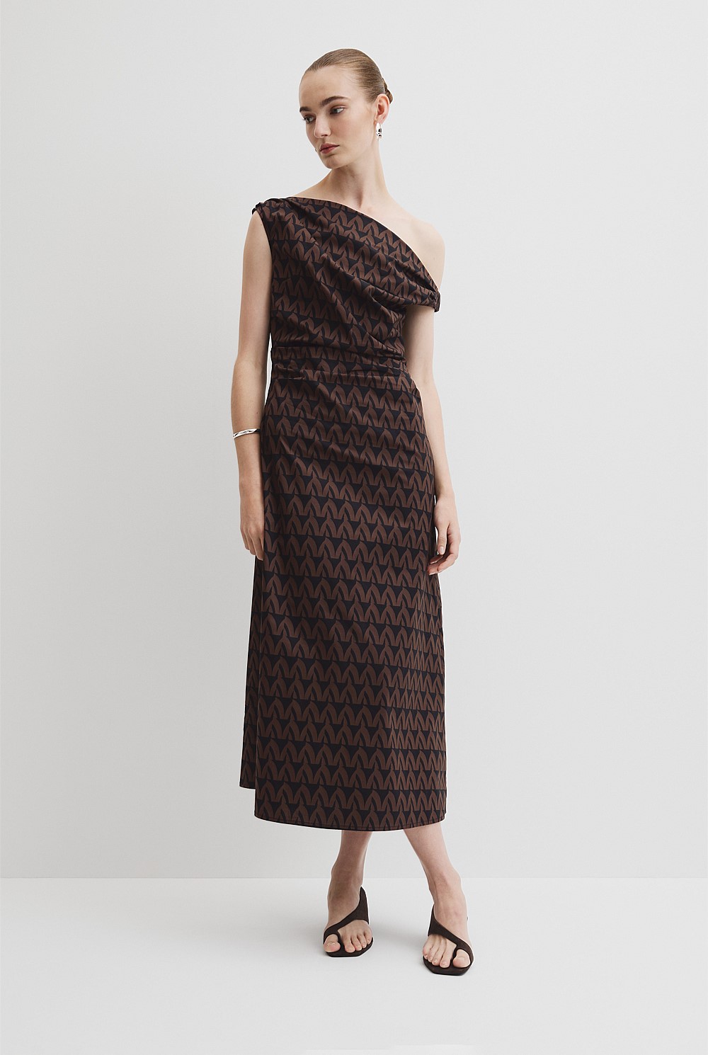 Cocoa Batik Geo Print Off-Shoulder Midi Dress - Event | Country Road Cocoa Batik Geo Print Off-Shoulder Midi Dress - Event | Country Road
