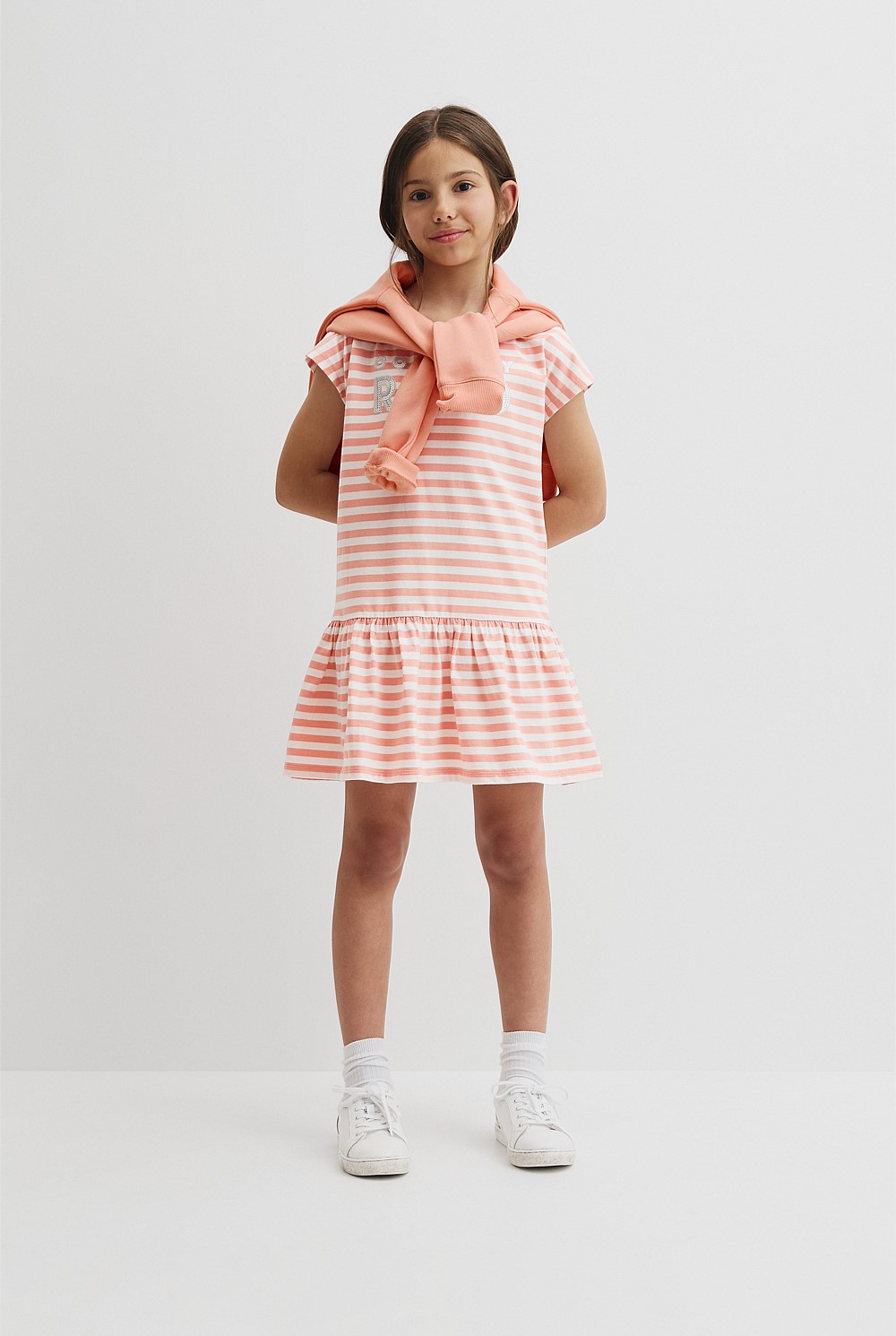 Peach Stripe Drop Waist Logo T-Shirt Dress - Dresses | Country Road Peach Stripe Drop Waist Logo T-Shirt Dress - Dresses | Country Road