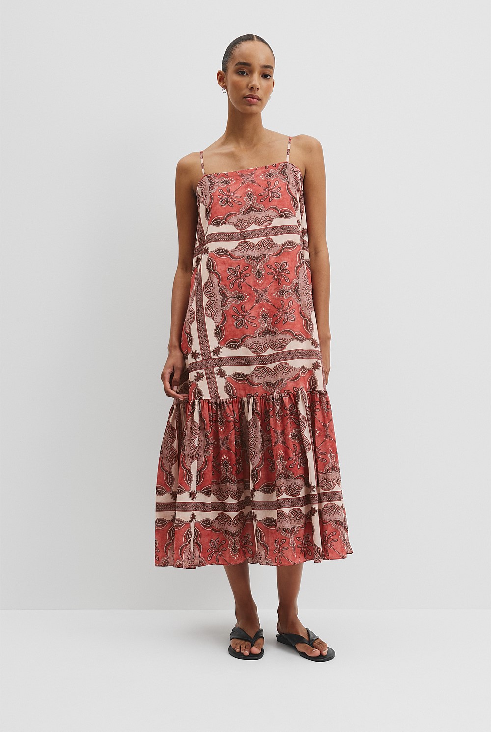 Cayenne Scarf Print Australian Good Earth Cotton Print Tiered Slip Dress -  Best Sellers | Country Road