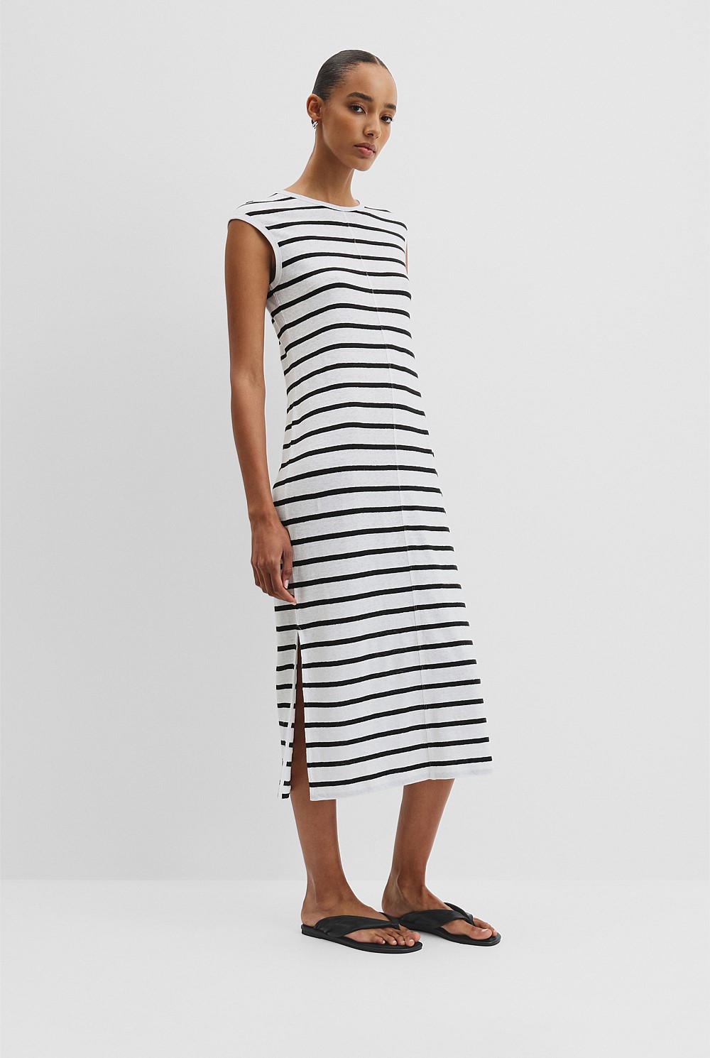 Black Stripe Stripe Linen Jersey Dress - Work | Country Road