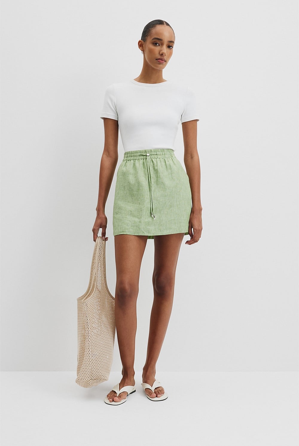 Kiwi Organically Grown Linen Pull On Linen Skirt - Holiday