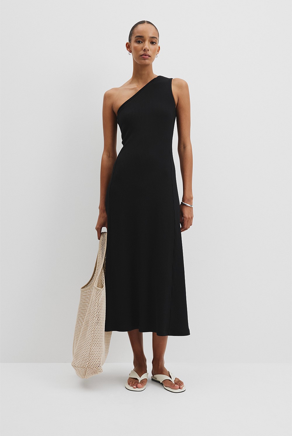 Black One Shoulder Rib Dress - Event | Country Road Black One Shoulder Rib Dress - Event | Country Road