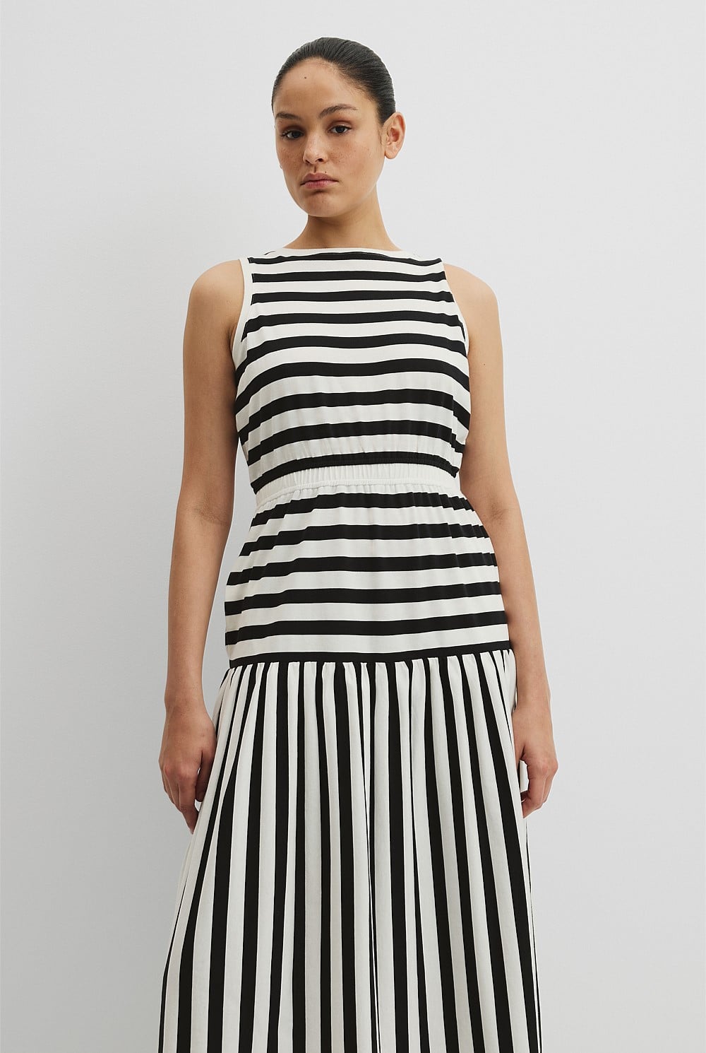 knee length dresses for ladies Sun Farer Stripe Midi Tank Dress