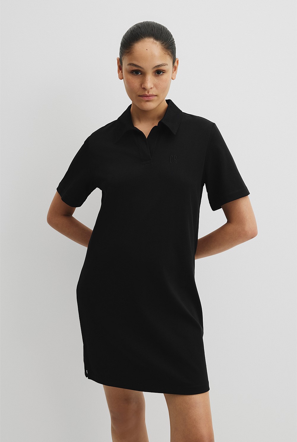 Black Australian Cotton Jersey Polo Dress - Work | Country Road