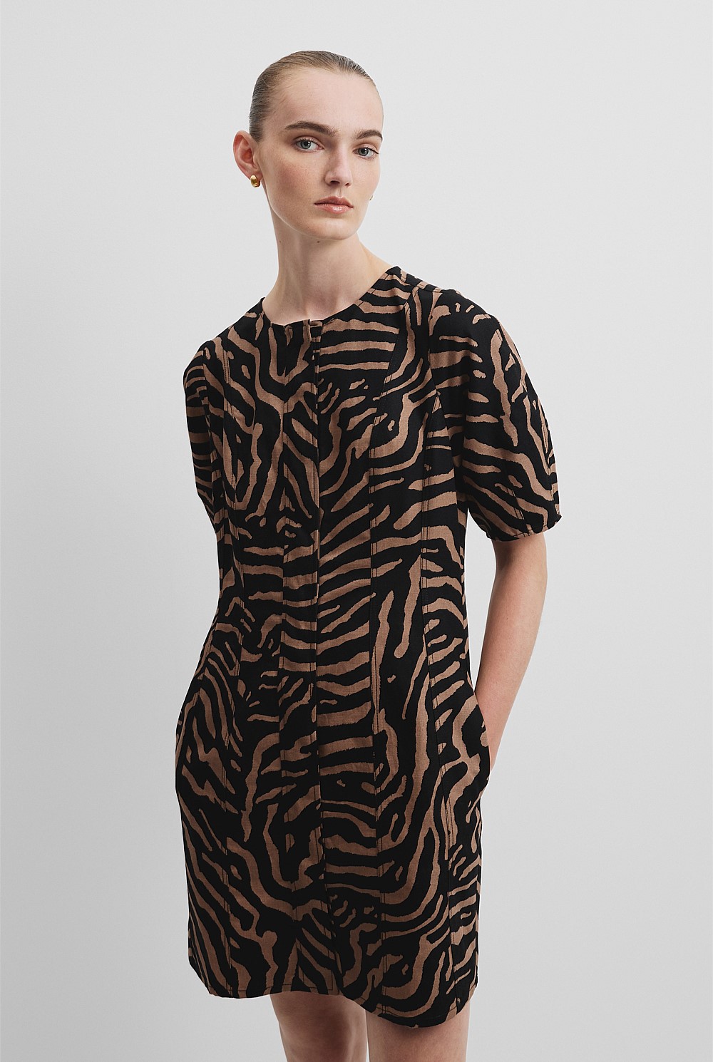 black velour mini dress Women's White/Black Poliana Mini Dress Zebra in Size Medium by Outcast main image 0