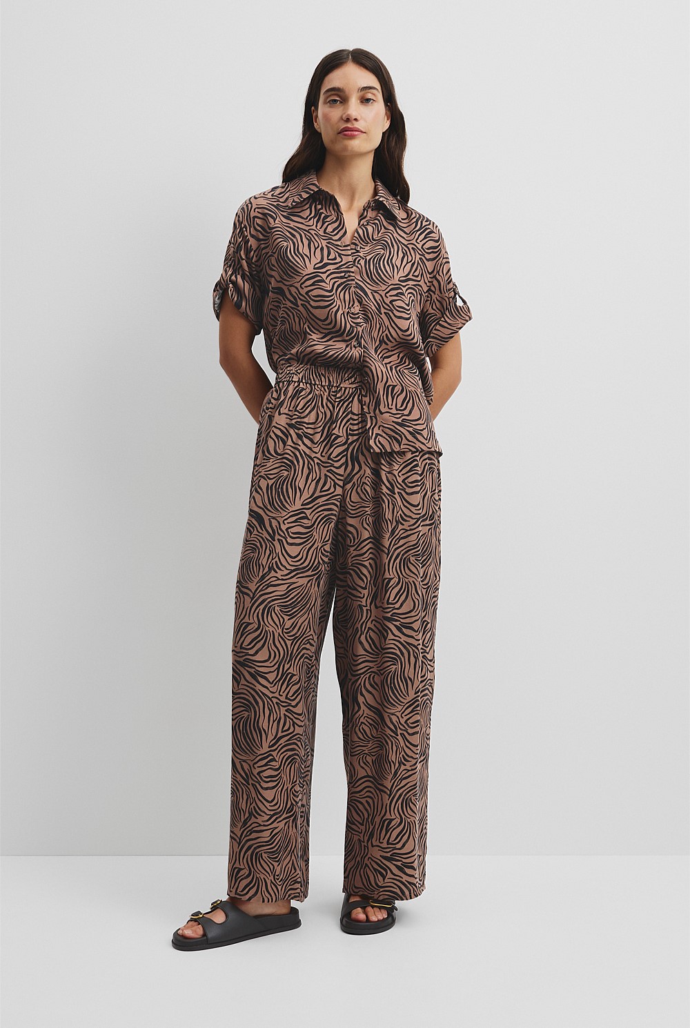 Micro Zebra Print Pull On Cupro Pant - Holiday | Country Road