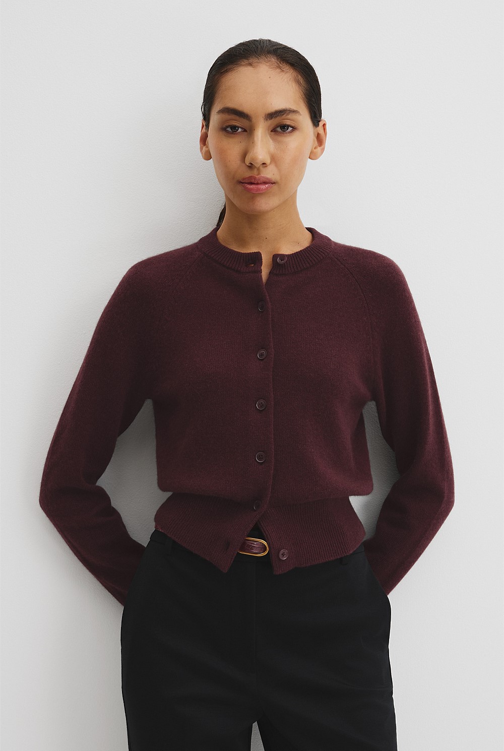Plum Cotton Cashmere Crew Neck Cardigan - Work | Country Road