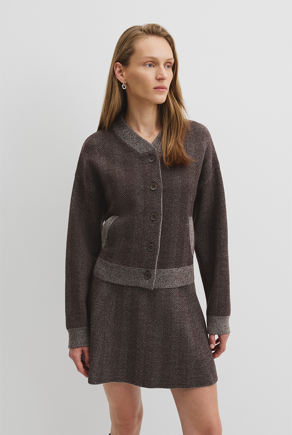 Cocoa Bean Twist Herringbone Knit Jacket - Winter Shop | Country Road