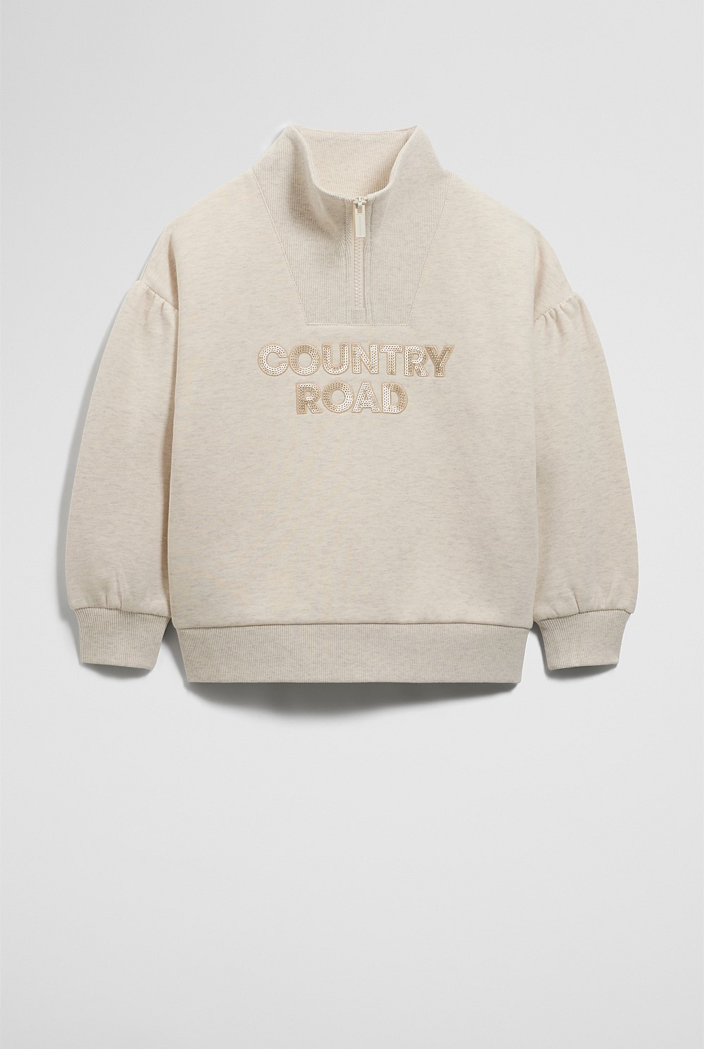 トップス andequal back open ribbon sweat OATMEAL Oatmeal Marle Australian Cotton Blend Sequin Half Zip Sweat