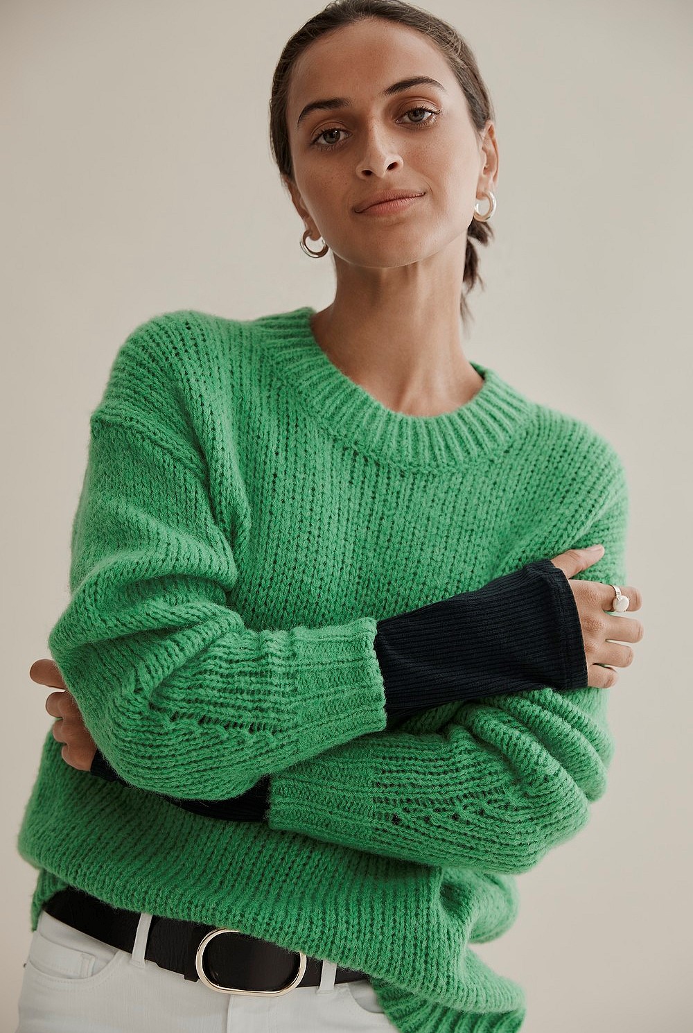 Apple Green Oversized Crew Sweater - Knitwear | Country Road