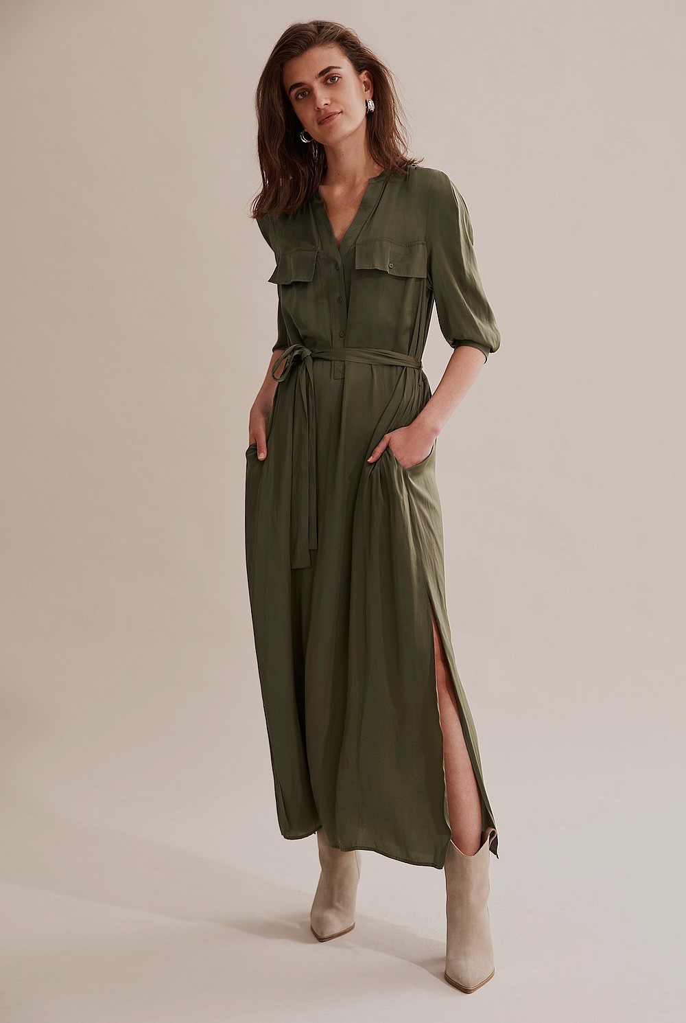 Soft Khaki Pocket Detail Shirt Dress - Dresses | Country Road