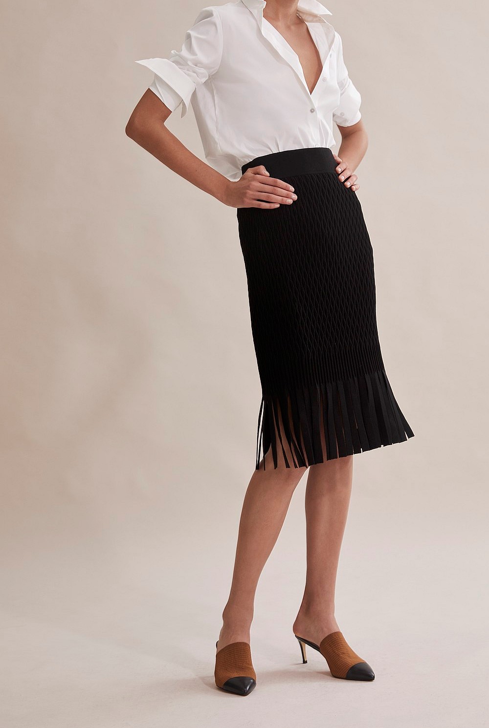 Black Compact Knit Fringe Skirt - Skirts | Country Road