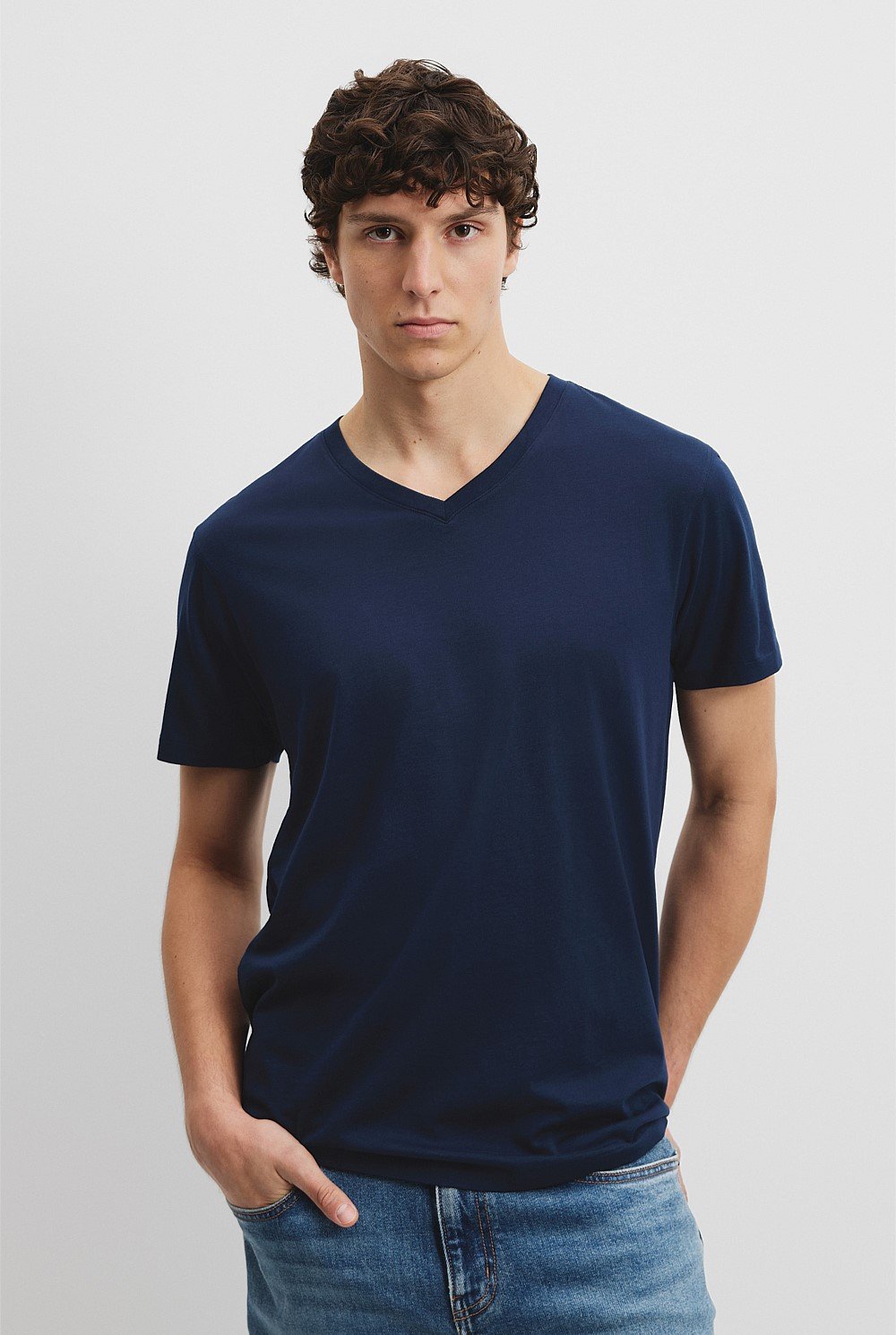 Cotton Tshirt Navy Blue V Neck T Shirt James Harvest V-Neck Men's