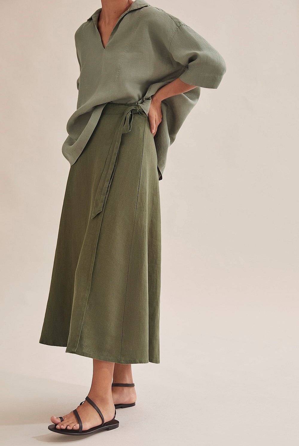 Deep Sage Linen Wrap Midi Skirt - Skirts | Country Road Deep Sage Linen Wrap Midi Skirt - Skirts | Country Road