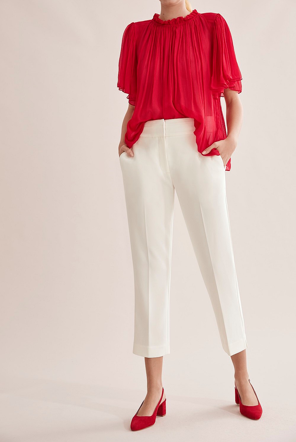 Antique White Cropped Cigarette Pant - Pants