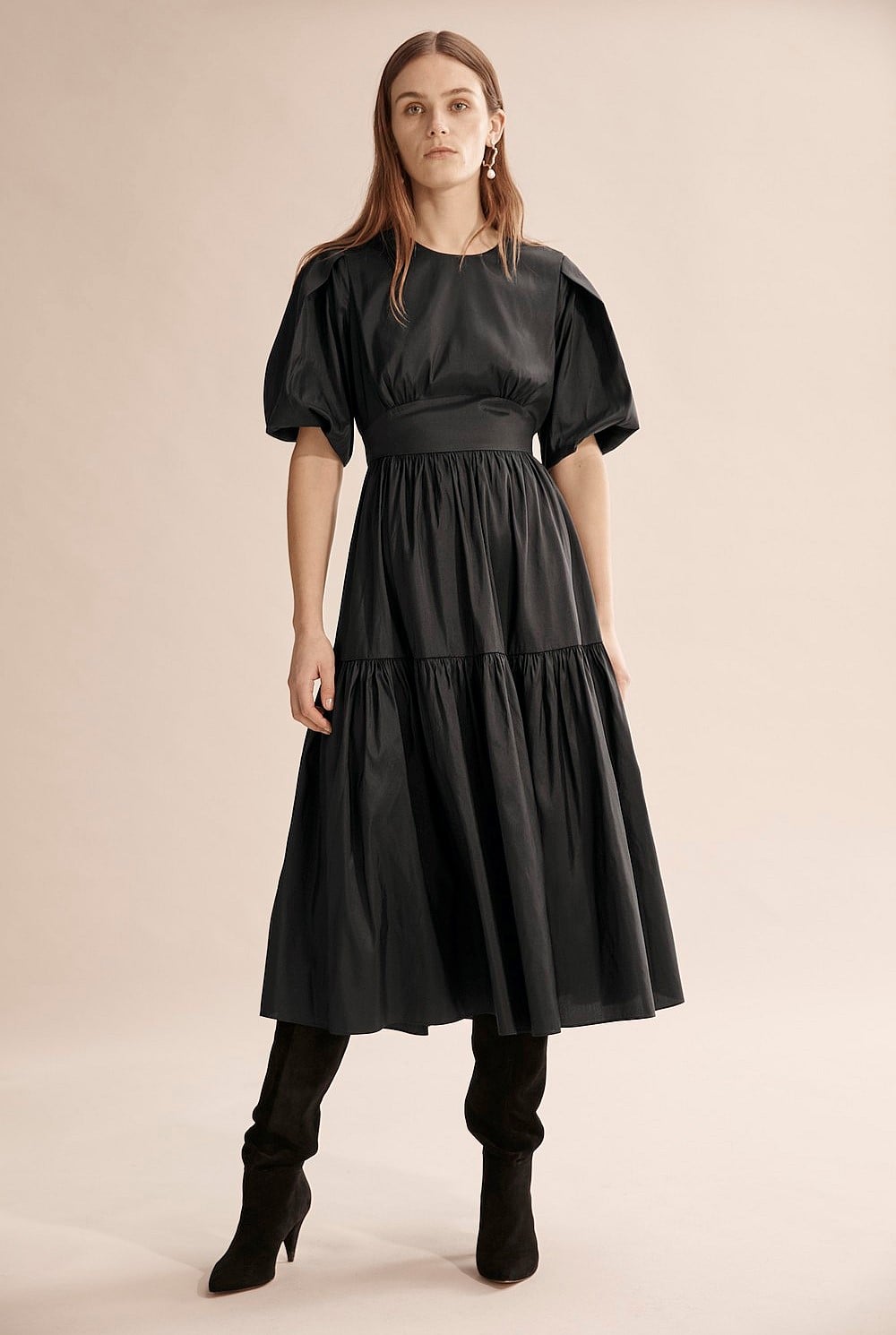 green black tie dress Chiffon Tiered Babydoll Mini Dress - Black main image 0