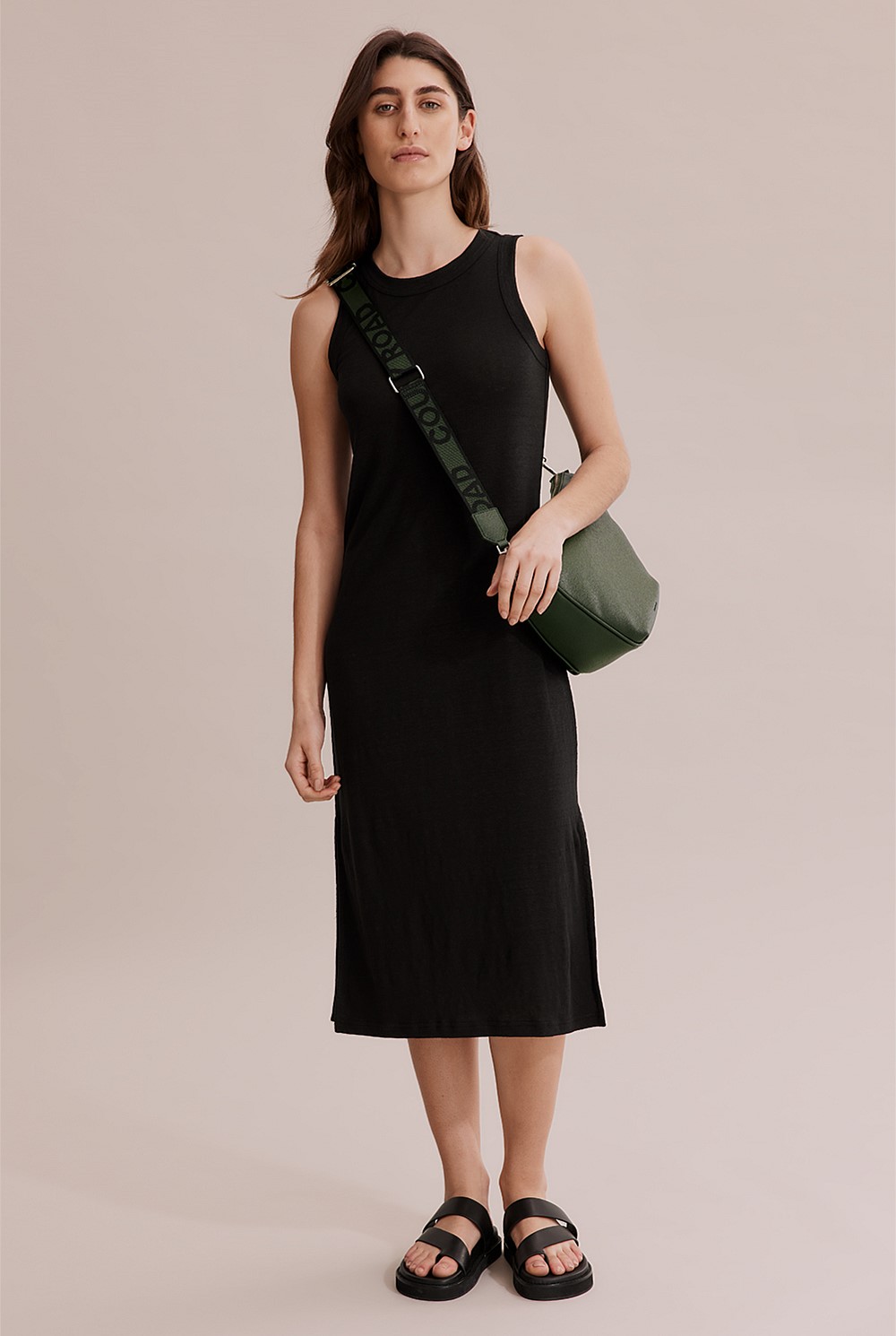 Black Linen Jersey Tank Dress - Dresses | Country Road