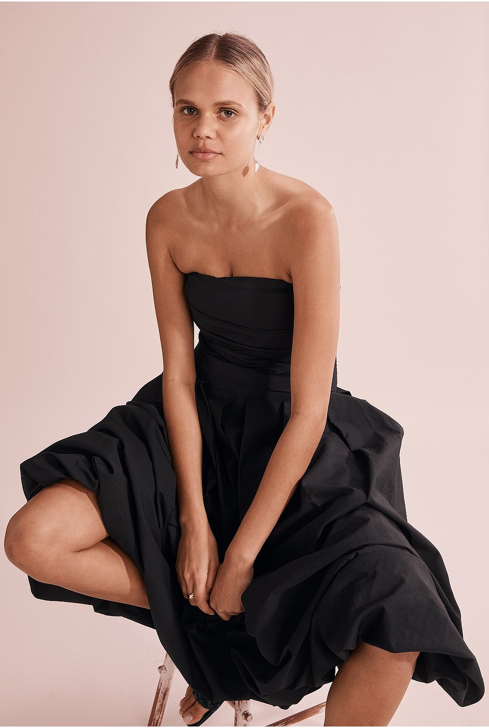 black strapless bubble dress Black Satin Strapless Bubble Mini Party Dress main image 0