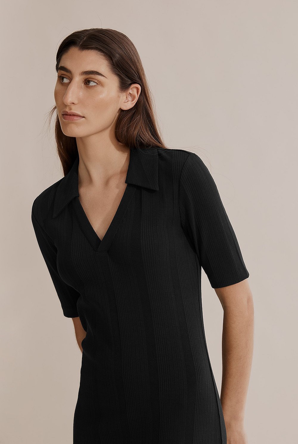 knee length dresses for ladies 525 America Womens Rib Maxi Polo Dress, XS, Black, Women's main image 1