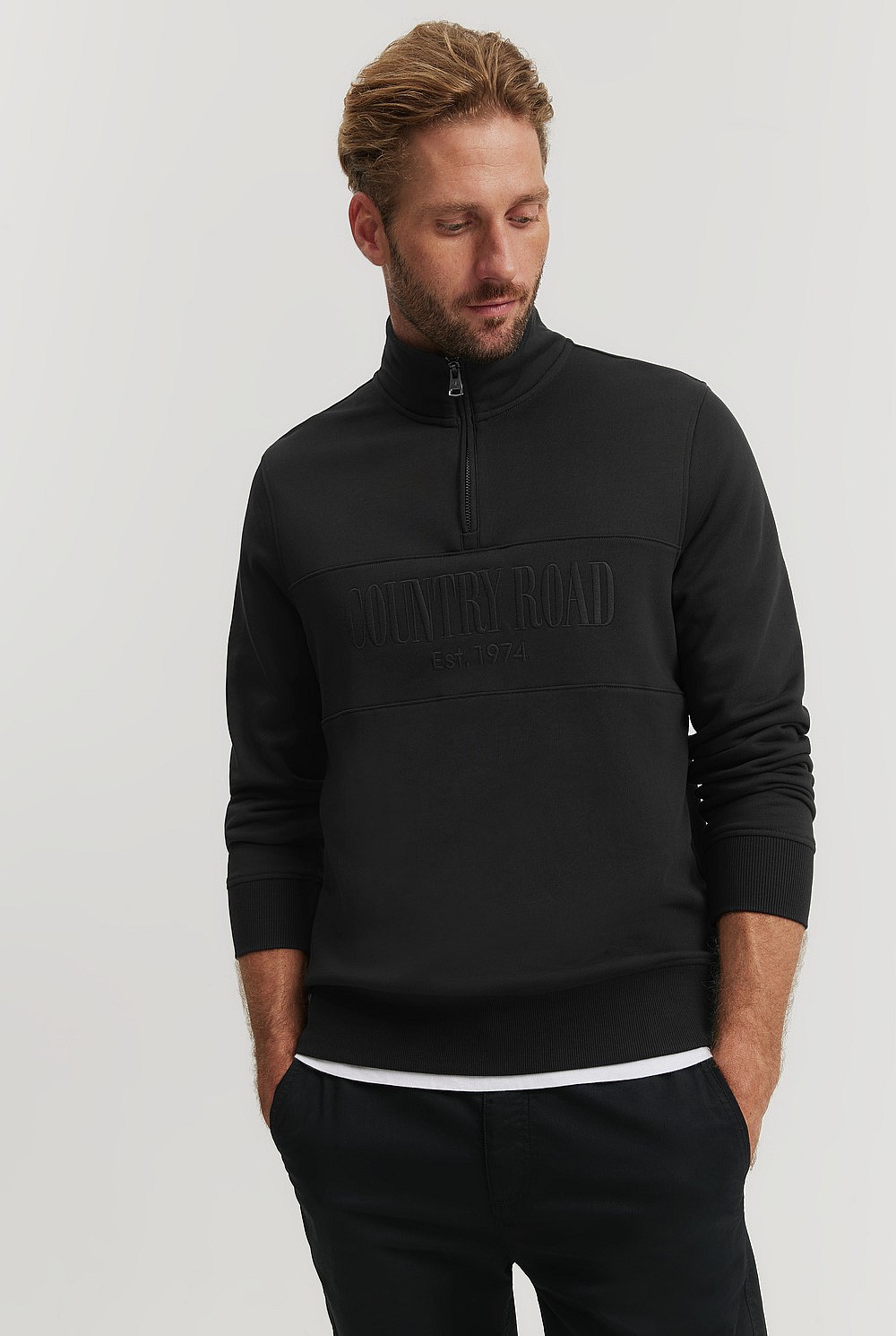 Black Australian Cotton Half Zip Heritage Sweat - Australian Grown
