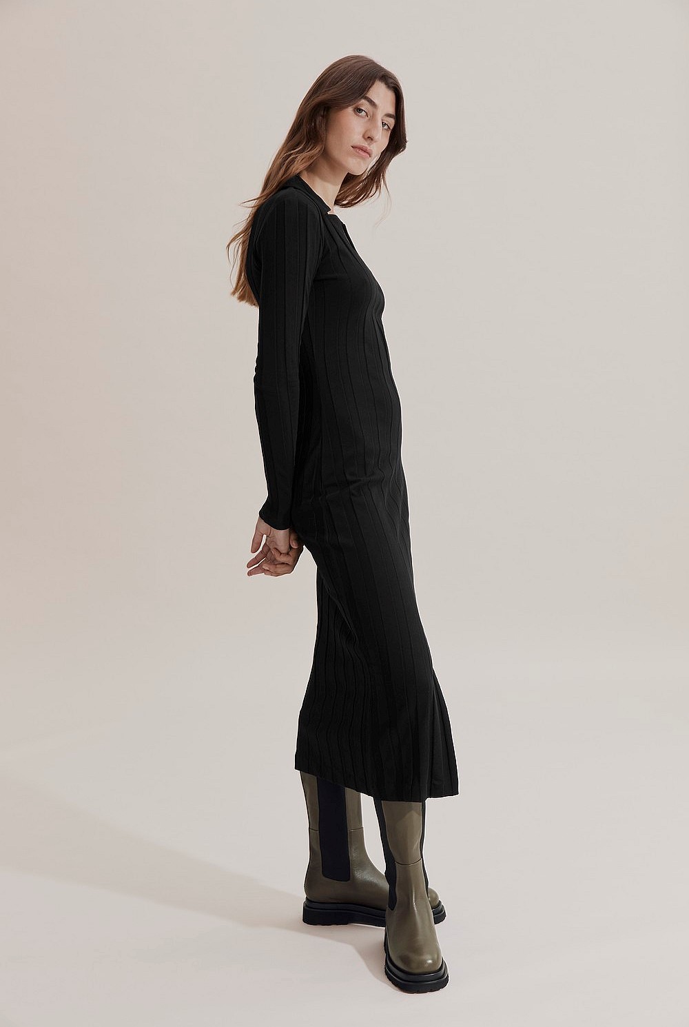 Black Collared Rib Dress - Dresses | Country Road