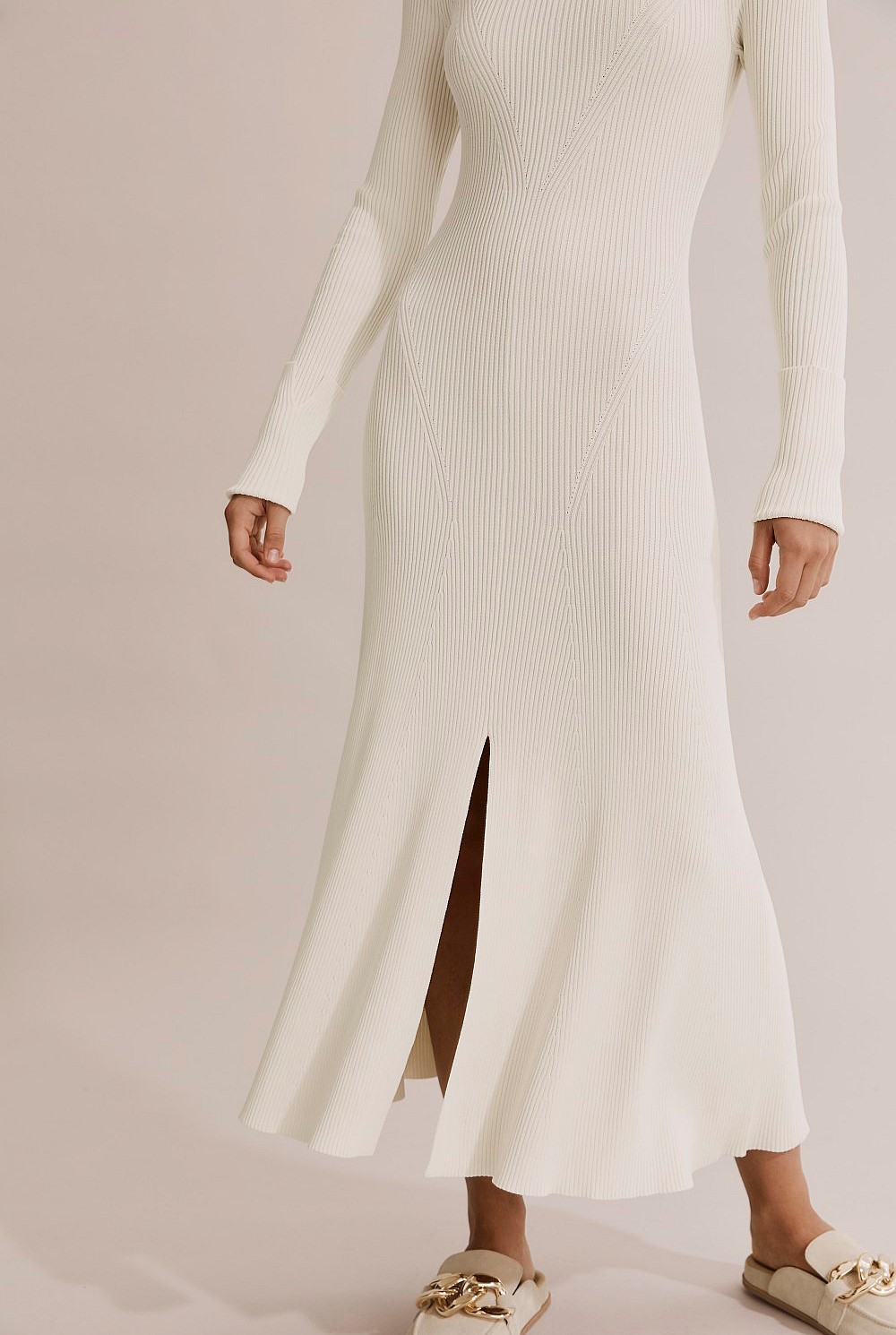 Winter White Split Front Knit Dress - Dresses | Country Road Winter White Split Front Knit Dress - Dresses | Country Road