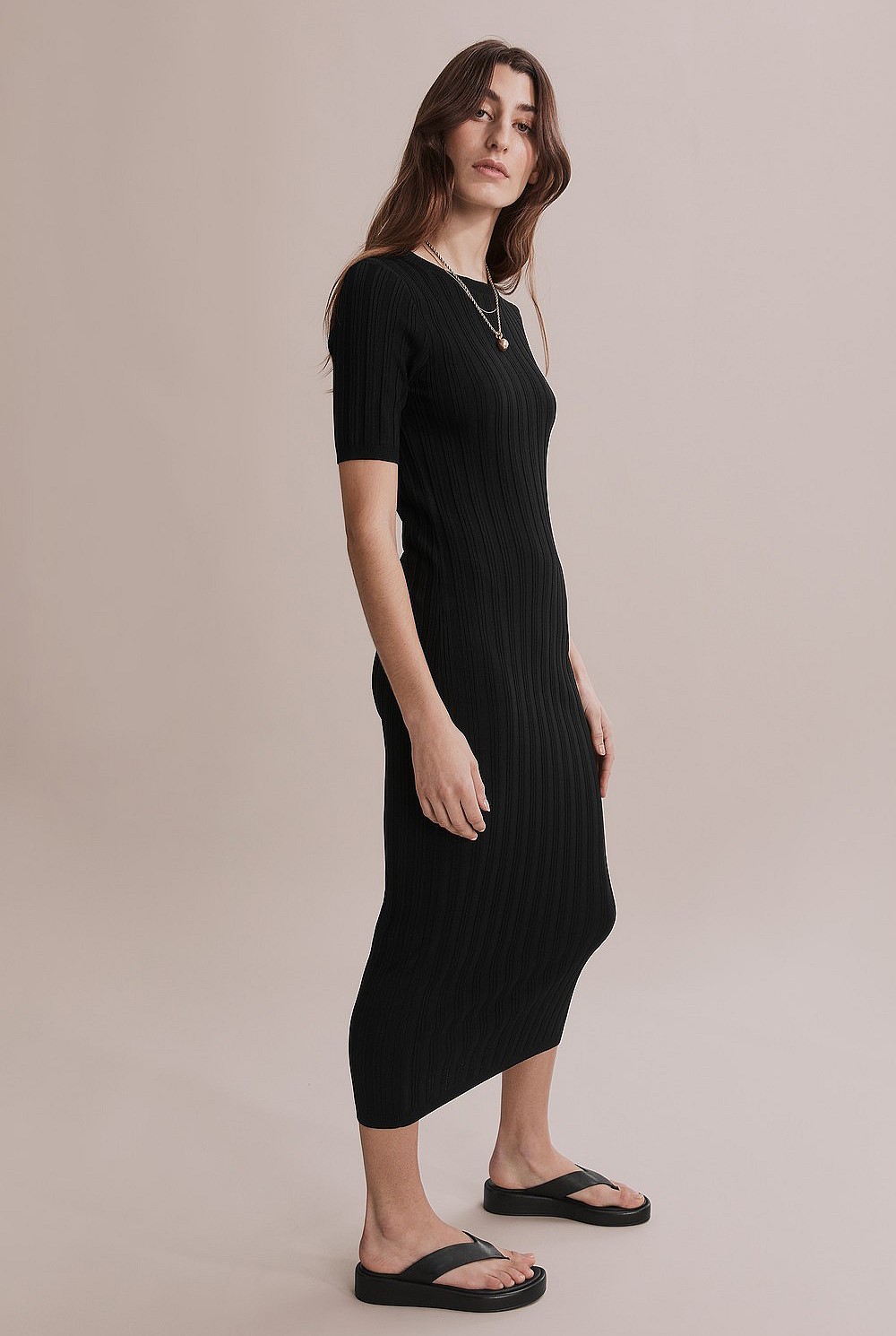 Black Rib Knit Midi Dress - Knitwear | Country Road