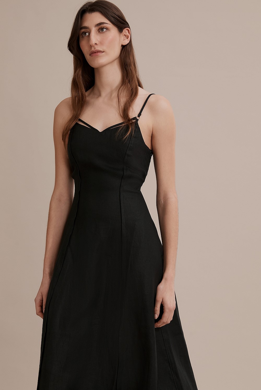 chinese dress ladies Jet Black Linen Slip Dress main image 1