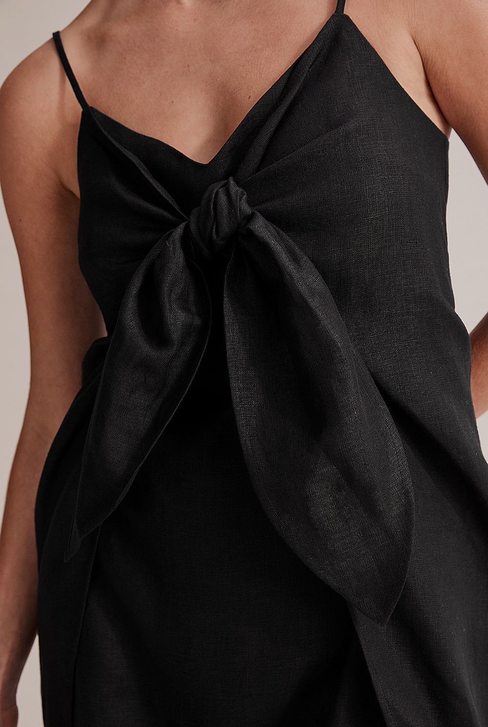 Black Linen Knot Front Dress - Dresses | Country Road