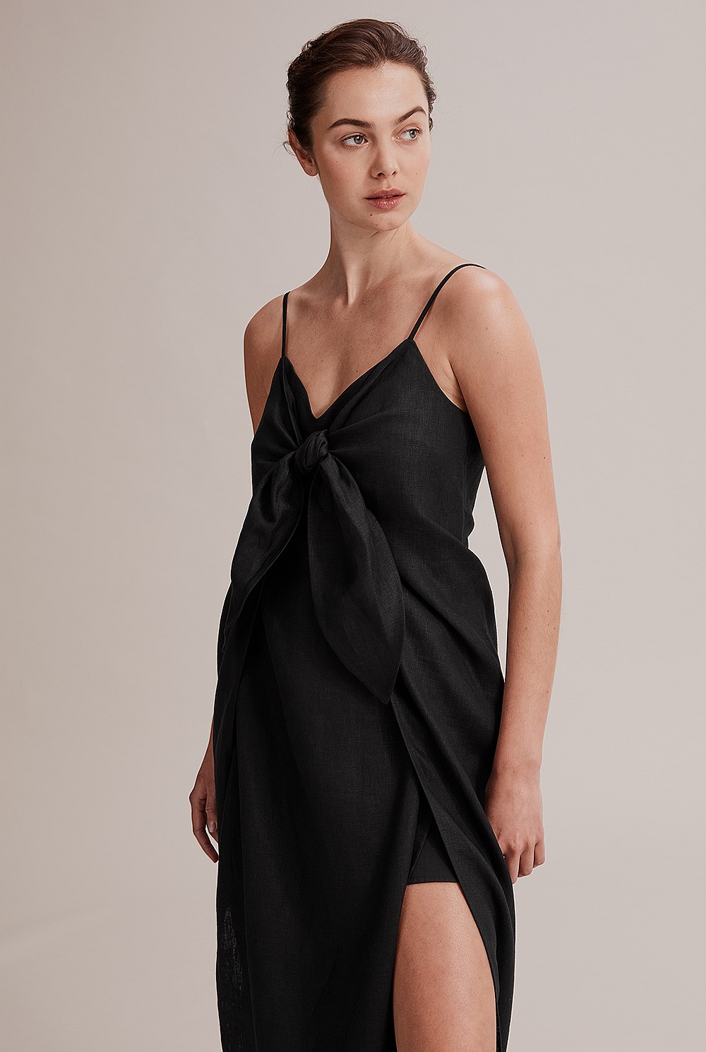 Black Linen Knot Front Dress - Dresses | Country Road