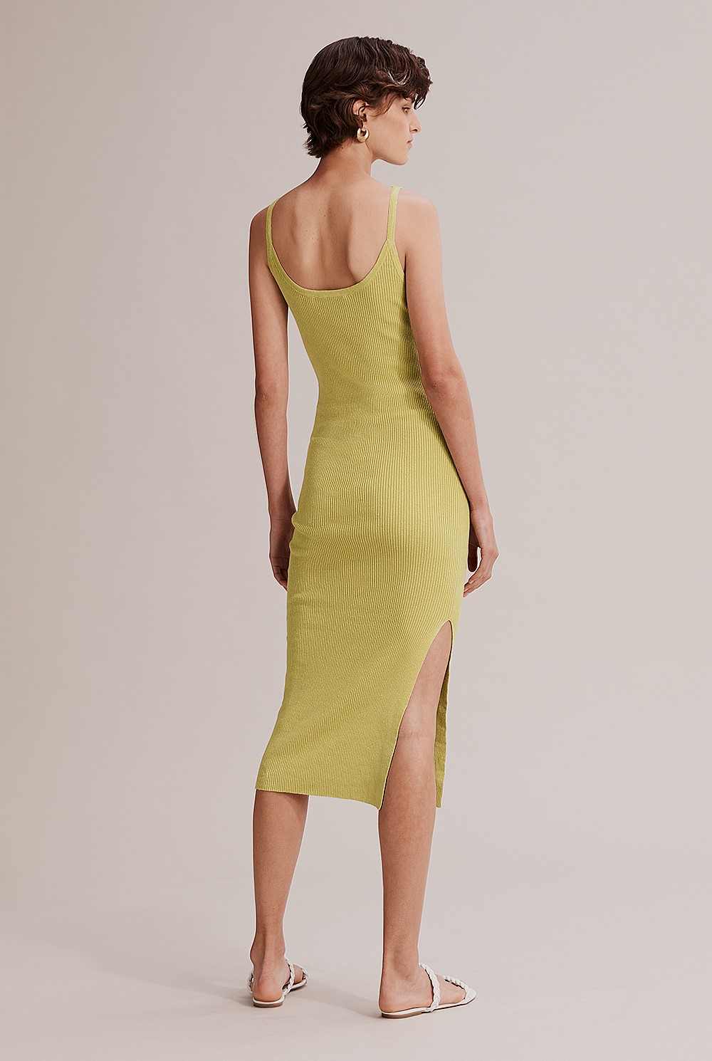 Pea Green Linen Knit Midi Dress - Knitwear | Country Road