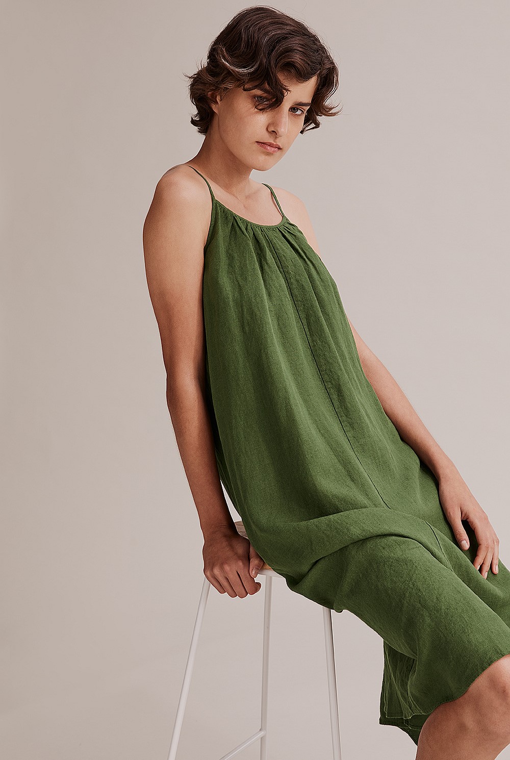 Olive Green Linen Midi Dress - Dresses | Country Road
