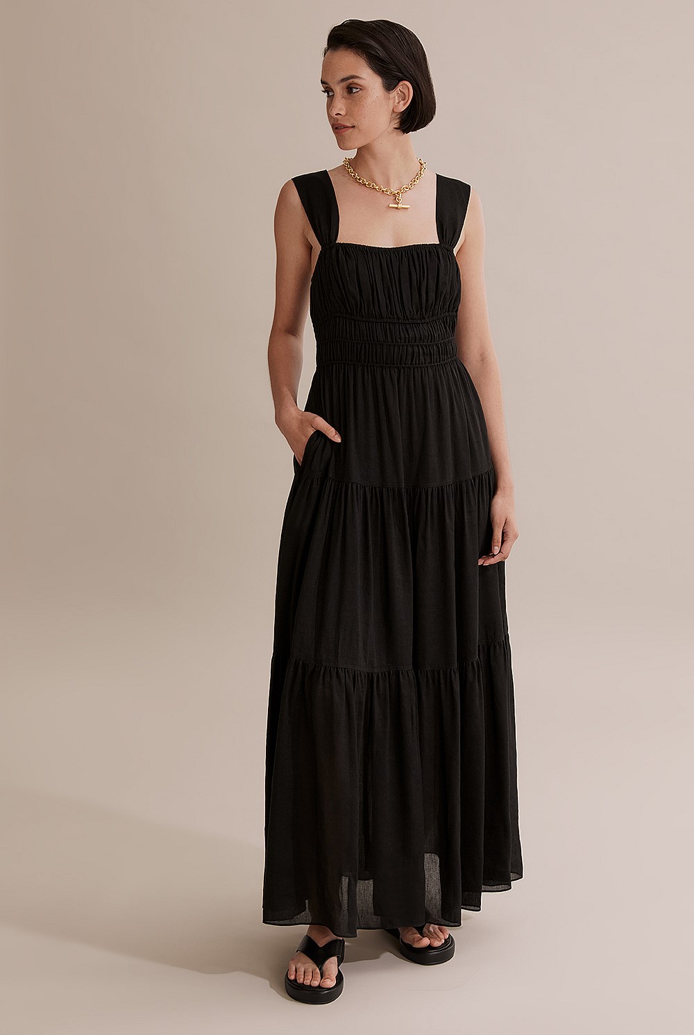 Black Gathered Detail Maxi Dress - Dresses | Country Road