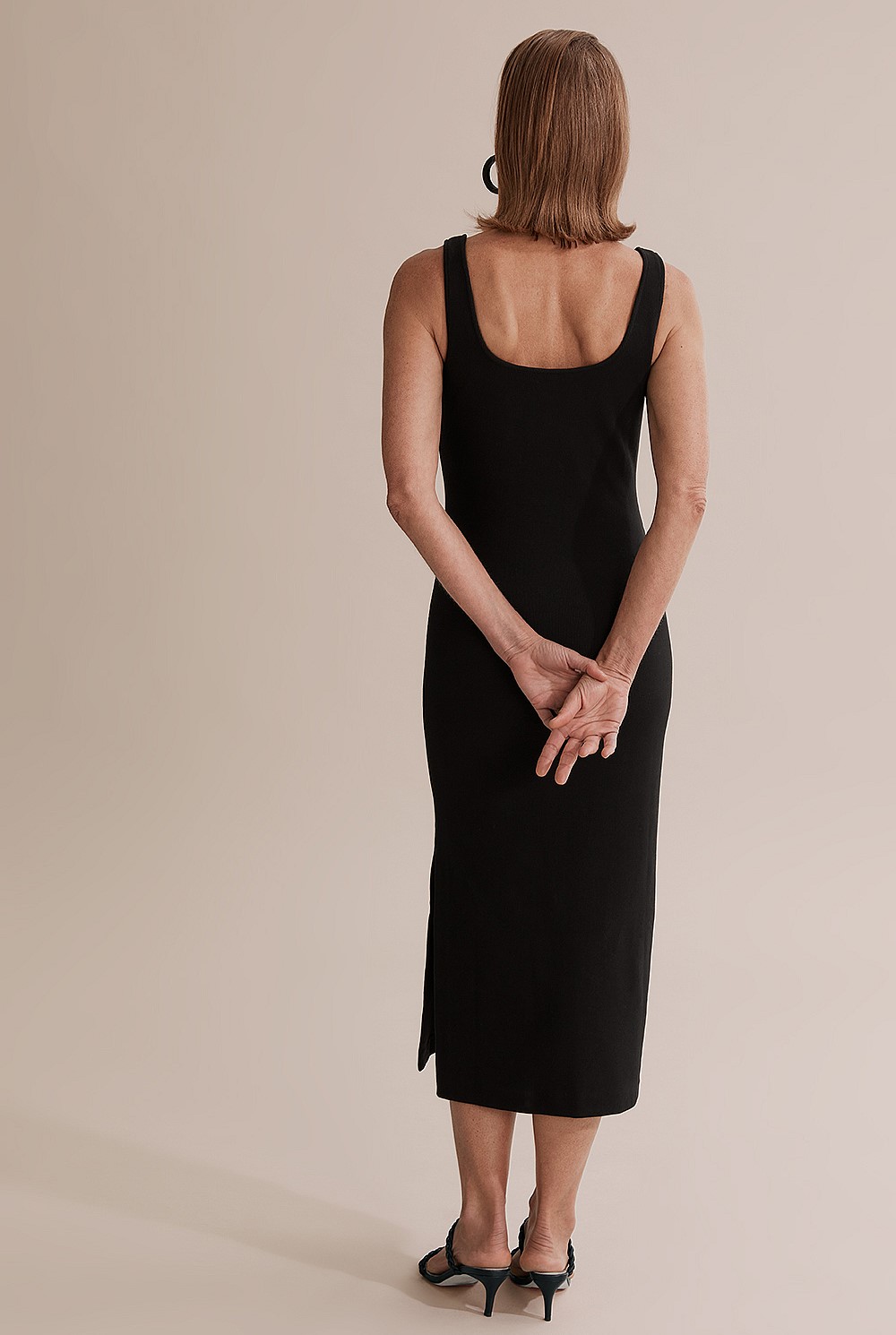 Black Fitted Rib Midi Dress - Dresses | Country Road