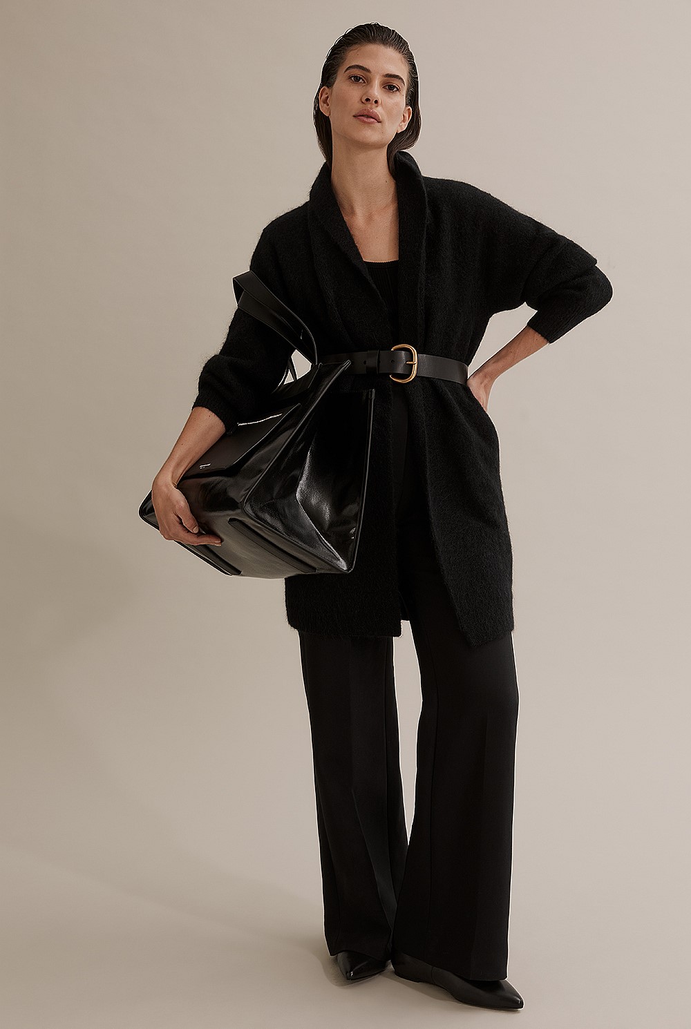 Black Longline Fluffy Cardigan - Knitwear | Country Road