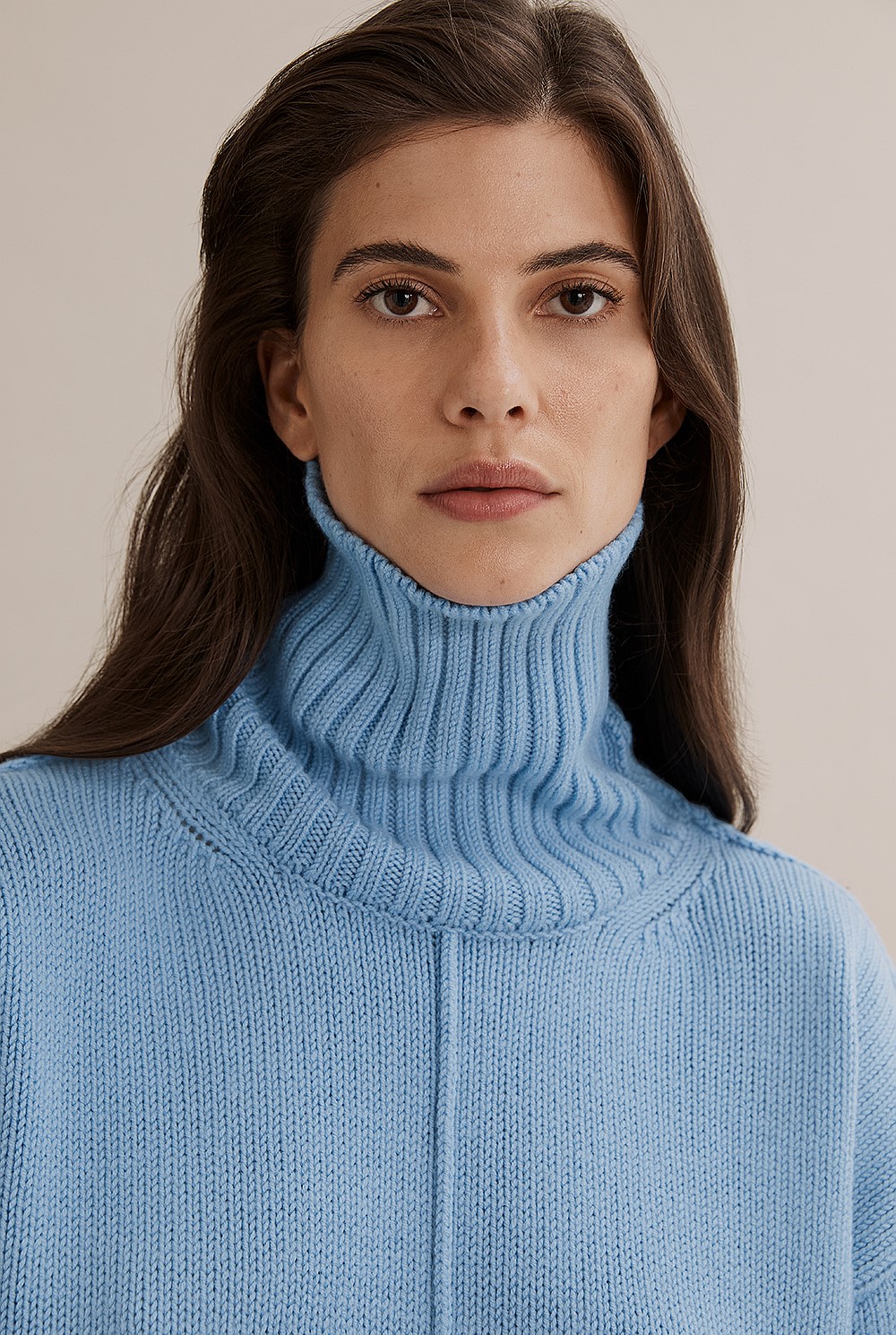 Palace Blue Mock Neck Rib Knit - Knitwear | Country Road