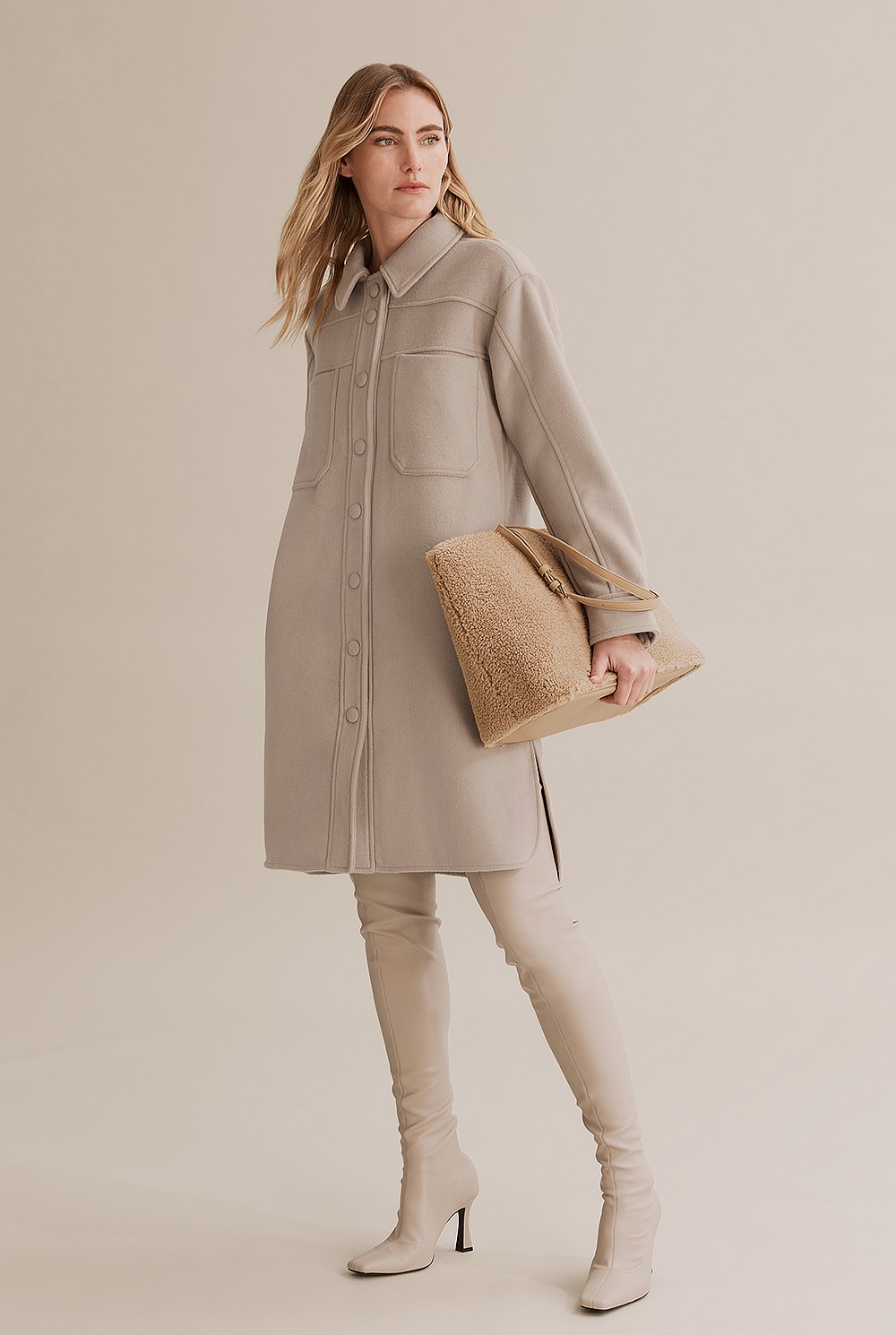Dove Wool Felt Shirt Dress - Dresses | Country Road Dove Wool Felt Shirt Dress - Dresses | Country Road